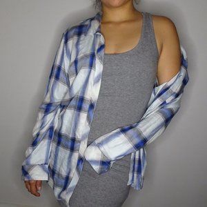 Gap Oversized Unisex Blue Flannel Button Down Top